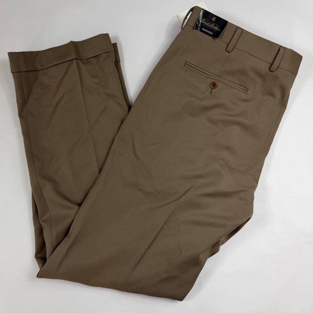 Brand New Brooks Brothers Madison Pleated Wool Dress Pants Brown Taupe 40x32 NWT